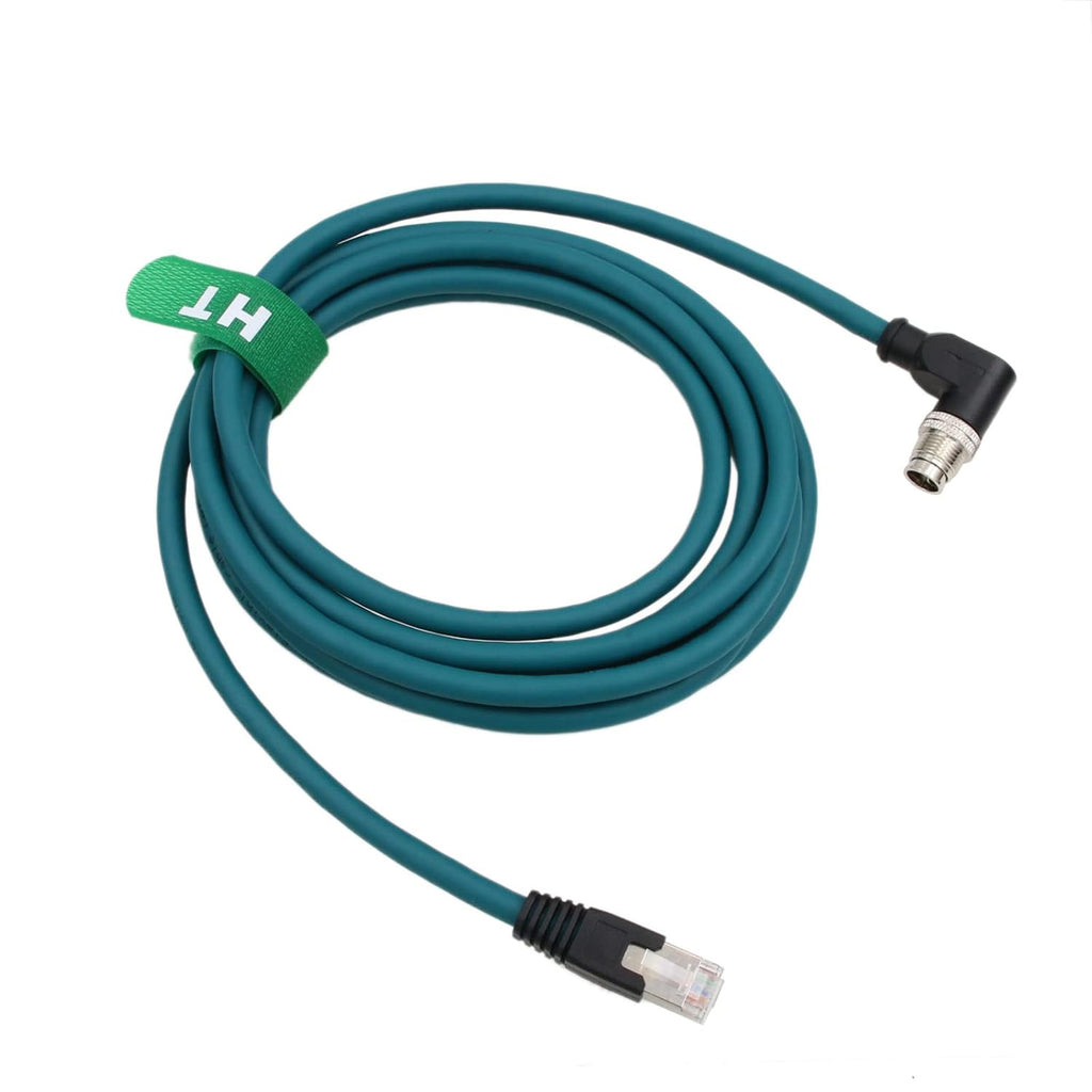 Ethernet GigE M12 8 Pin X-Code RJ45 CAT-7e Cable for Cognex in Sight 7000 gen2 9000 2000 Data Man 260 380 470 Camera Sensor Reader, Right Angle 8P (15m)