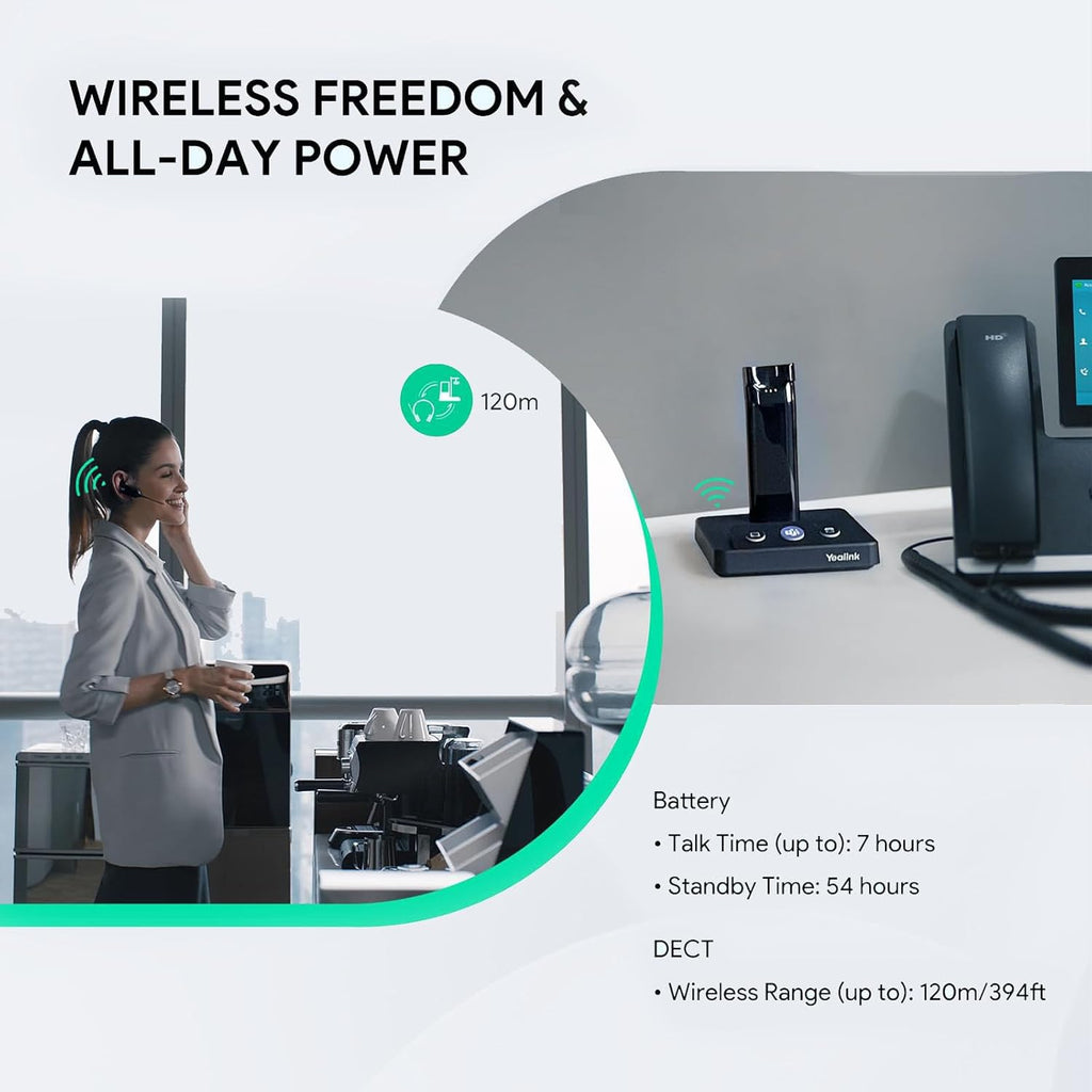 Yealink DECT Wireless Headset WH63,Mono Single Ear Office Headset with Noise Canceling Mic,Work for Computer, Desk Phones,Work with Zoom,RingCentral,Avaya, Teams Certified