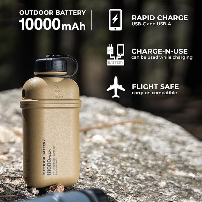 NESTOUT Rugged Power Bank, 10000mAh Outdoor Battery Charger, 20W USB-C Fast Charging PD, Waterproof IP67, Durable Shockproof, Battery Pack for iPhone Hiking Travel Camping (Gray Blue, 10000mAh)