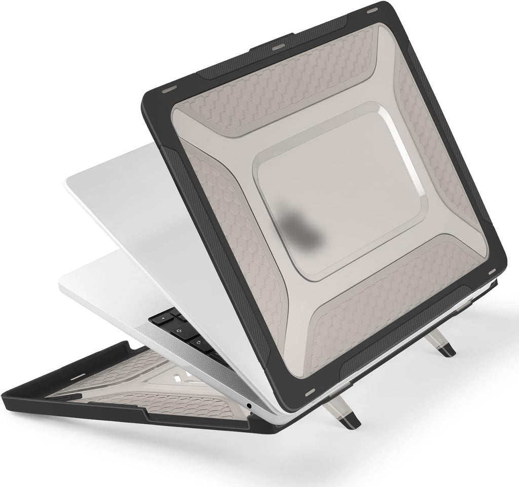 Batianda Case for New MacBook Air 13.6 inch 2025 M4 Chip 2024 2022 Release A3240 A3113 A2681 Model,Honeycomb Heavy Duty Protective Hard Shell with TPU Bumper Fold Kickstand & Keyboard Cover, Black