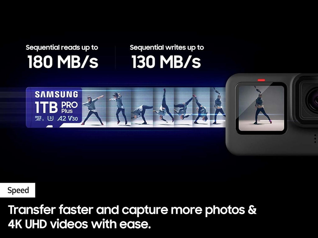 Samsung PRO Plus microSD Memory Card + Adapter, 128GB microSDXC, Up to 180 MB/s, Full HD & 4K UHD, UHS I, C10, U3, V30, A2, for Android Smartphones, Tablets, GoPRO, and DJI Drone (MB MD128SA/AM)