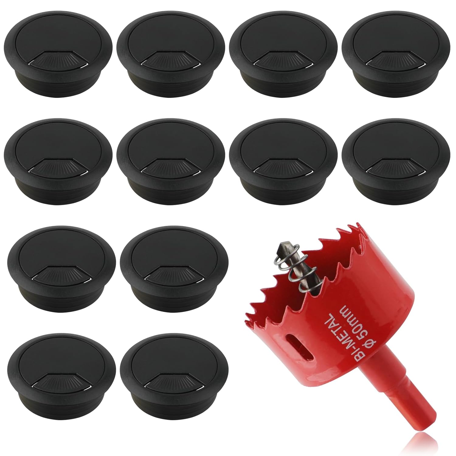 2 Inch(50mm) Desk Grommet,13 Pieces Wire Grommet, Desk Hole Cover for Cables with Hole Saw,Plastic Cable Cord Wire Hole Cover for Desk, Table,Cabinet,Countertop and Other Furniture(Black)
