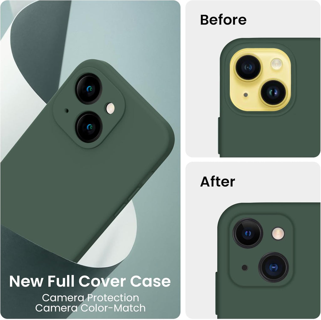 FireNova Designed for iPhone 14 Case, Silicone Upgraded [Camera Protection] Phone Case with [2 Screen Protectors], Soft Anti-Scratch Microfiber Lining Inside, 6.1 inch, Alpine Green