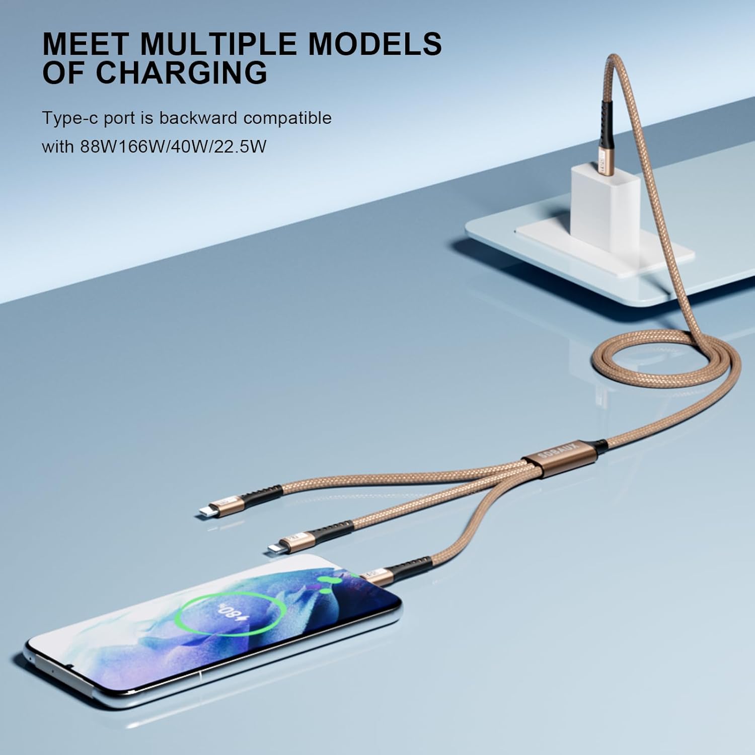 SDBAUX Multi Charging Cable 100W USB C to 3 in 1,Nylon Braided PD 27W/100W Type C/10W Type c Fast Charger Cord for iPhone 16 15 14 13 Pro Max,Galaxy S23/S22,Cell Phones Tablets and More