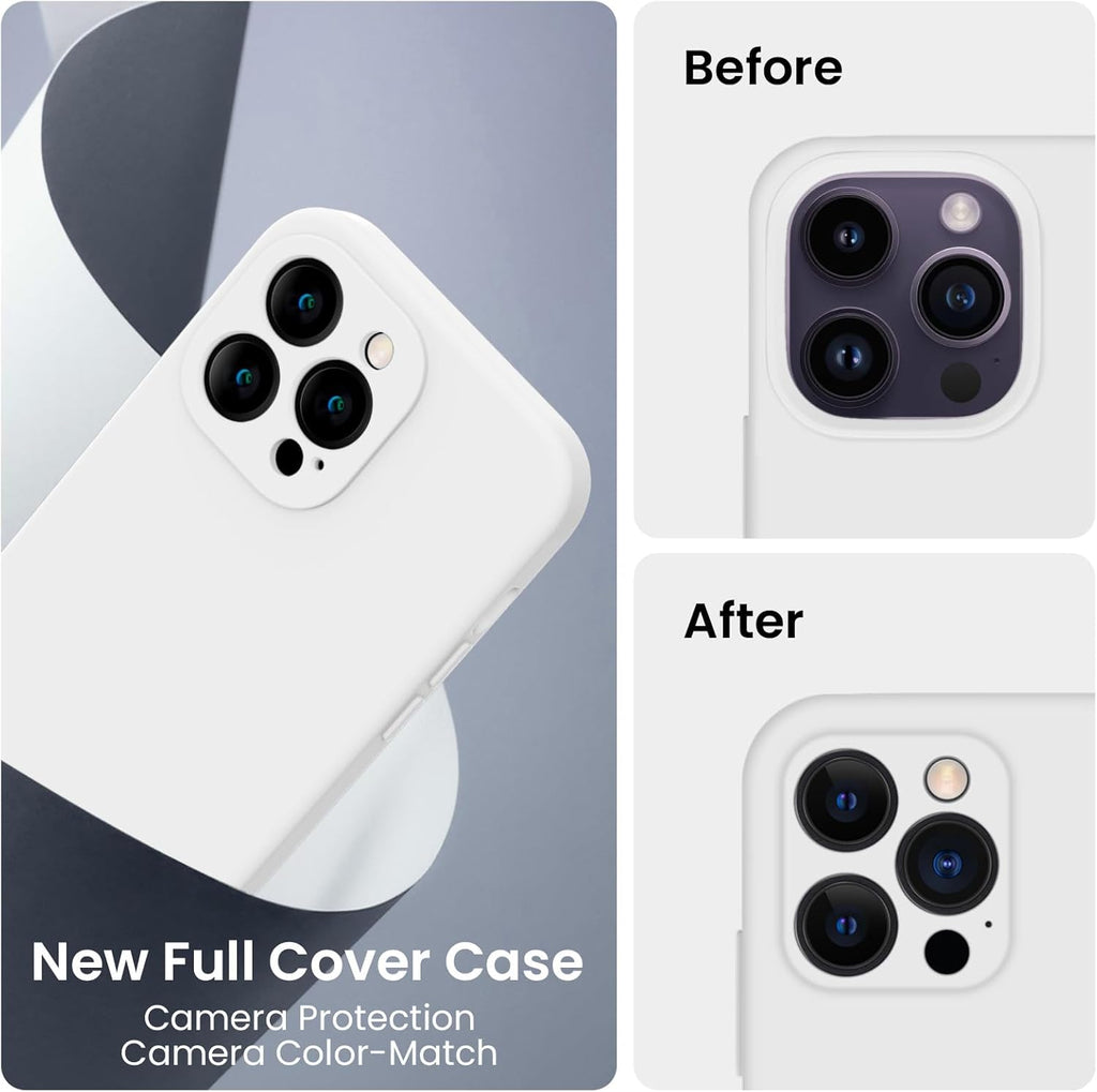 FireNova for iPhone 14 Pro Case, Silicone Upgraded [Camera Protection] Phone Case with [2 Screen Protectors], Soft Anti-Scratch Microfiber Lining Inside, 6.1 inch, White