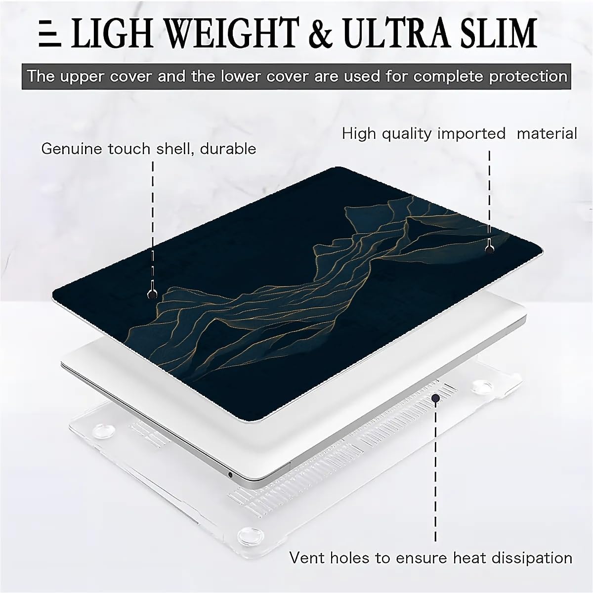 Compatible with MacBook Air 13.3 13.6 Inch Case 2022 2021 2020 2019 Plastic Hard Shell Case Cover,13.6 Air (A2681) M2 2022, Dark Mountains