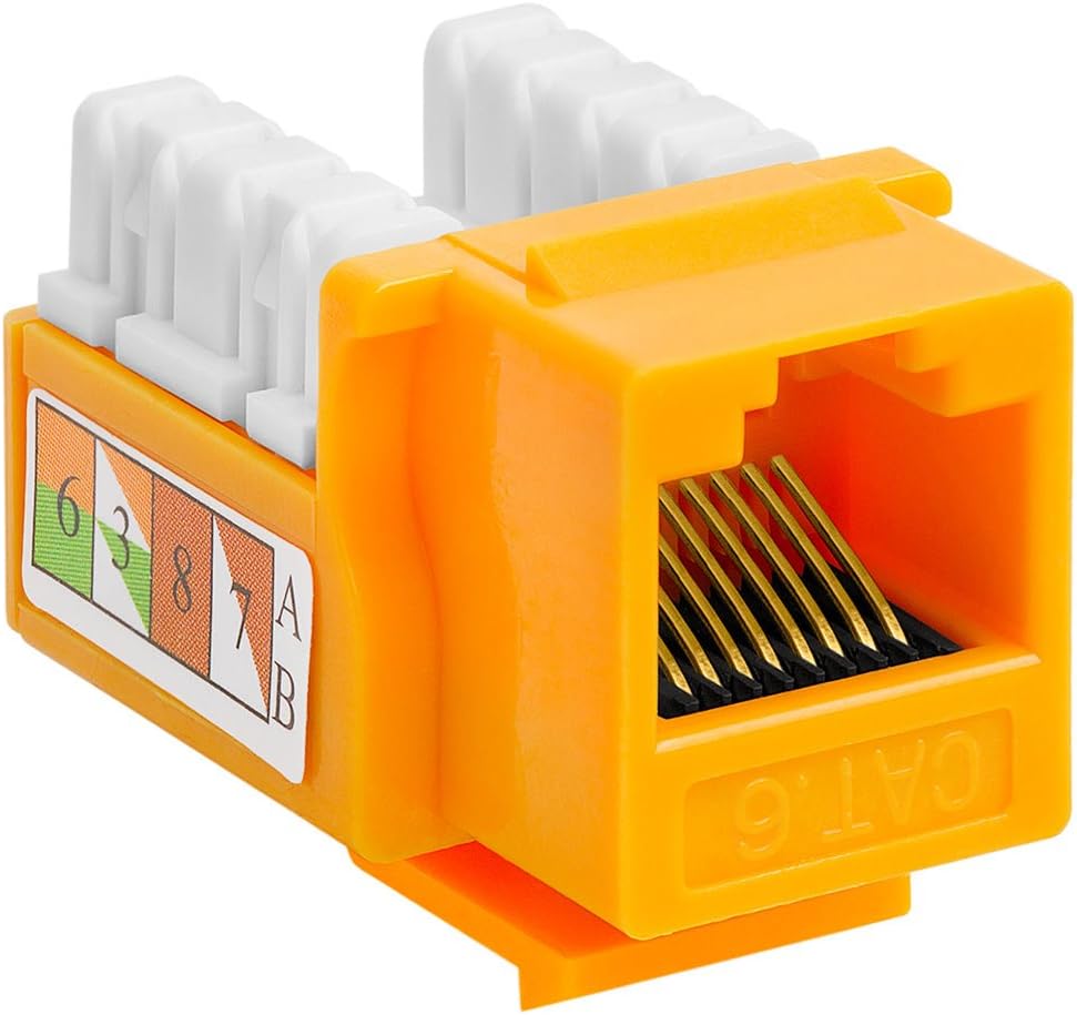 Cmple - 10 Pack Cat6 Keystone Jack Insert Punch Down RJ45 Connectors RJ45 Keystone Jack 90 Degree Female for Wall Plates, Patch Panels, Patch Cables, Ethernet Cables - Yellow
