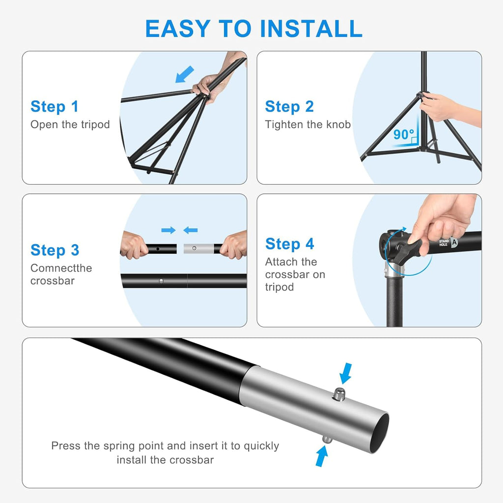 10 x 6.9 Ft Photo Backdrop Support Stand, MSKIRA Adjustable Background Stand, Backdrop Support System Kit for Parties Screen Back Drops Events Decoration, with 6 Clamps, 4 Clips, 2 Sandbags, Carry Bag