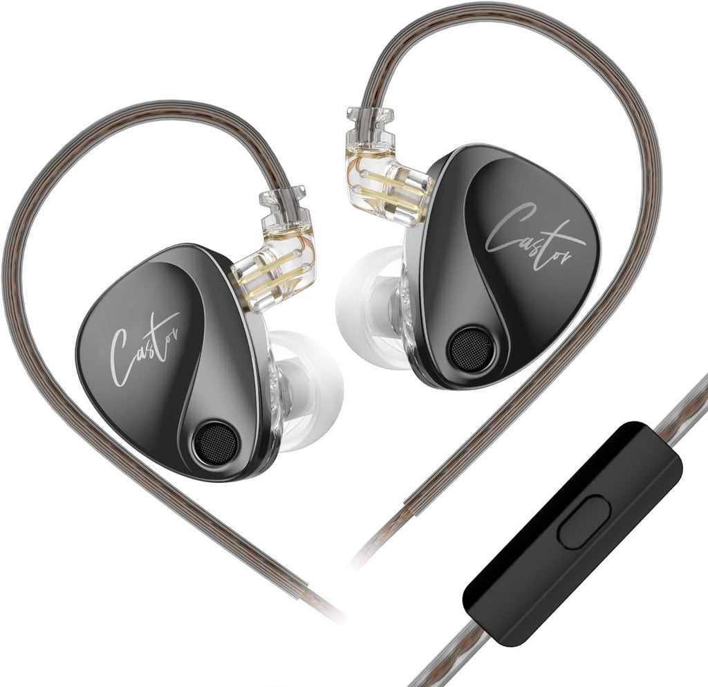 KZ Castor in Ear Monitors Headphones Bass Wired Earphones 2 Dynamic High-end Tunable Balanced Armature Headphones IEM Earphones HiFi Super Bass Earbuds for Singer Musicians Drummer(Black, with Mic)