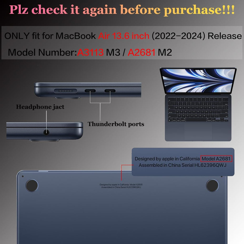 CISSOOK Compatible with MacBook Air 13.6 inch 2022 2023 2024 2025 Release M2 Model A2681 M3 A3113 A3240 M4, Plastic Hard Shell Case for MacBook Air 13.6 inch with Liquid Retina Display Touch ID