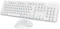 Wireless Keyboard Mouse Combo, 104 Keys Cute White Keyboard with Number Pad & Mouse for Windows, Computer, PC, Notebook, Laptop (White)