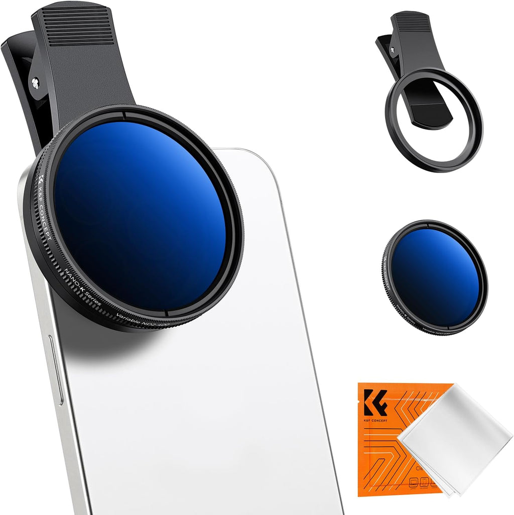 K&F Concept 52mm Clip-on ND2-400 Phone Camera Lens Filter Kit, Adjustable Neutral Density Filter Compatible with iPhone 15 14 13 12 11