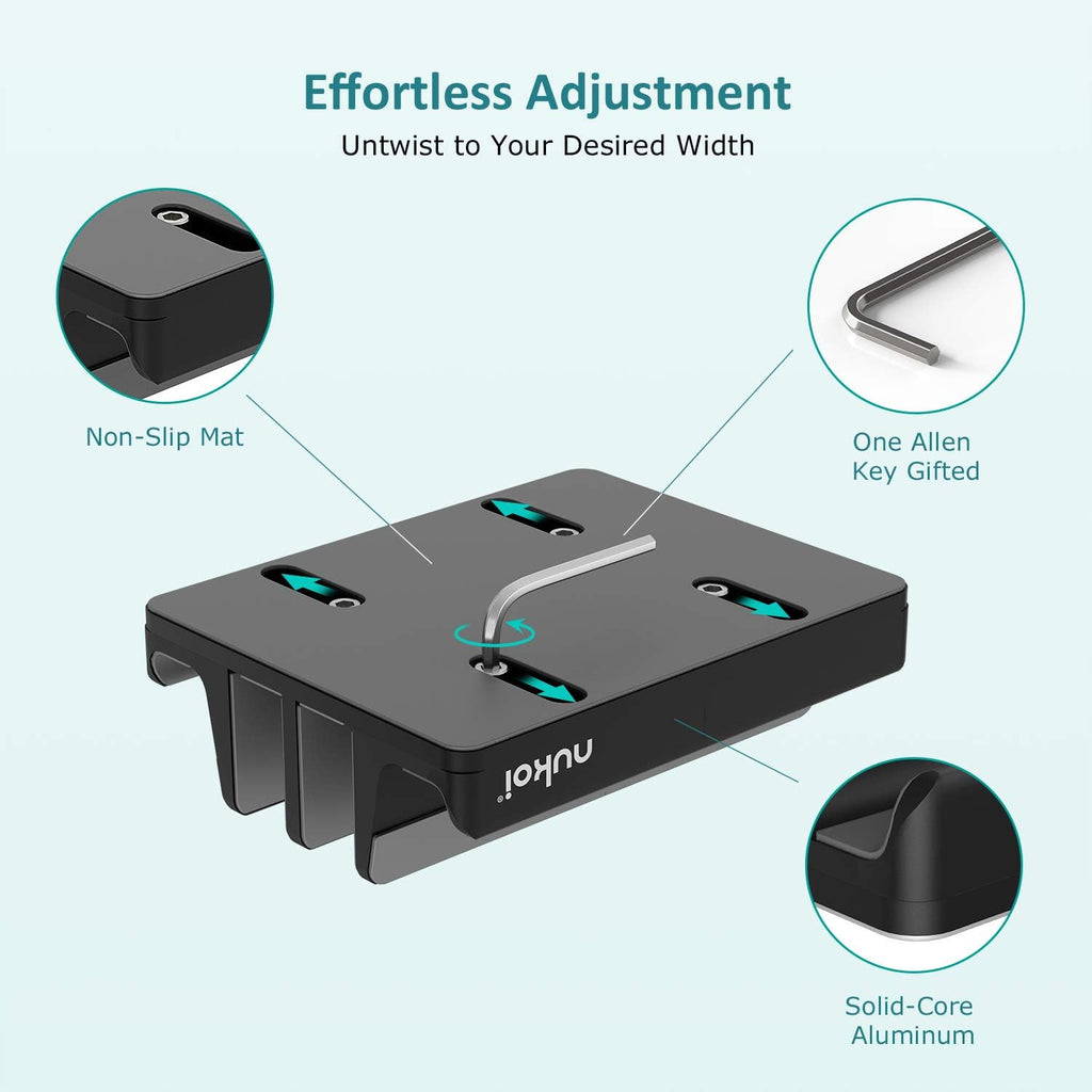 Vertical Laptop Stand - SPACEMax Adjustable GRIPLock Anti-Tip Silicone 4 Slots Aluminum Desktop Holder - Double Dock Stand - 2 Phone Slots Fits Up to 17.3” Laptops, Tablets, Phones - Black