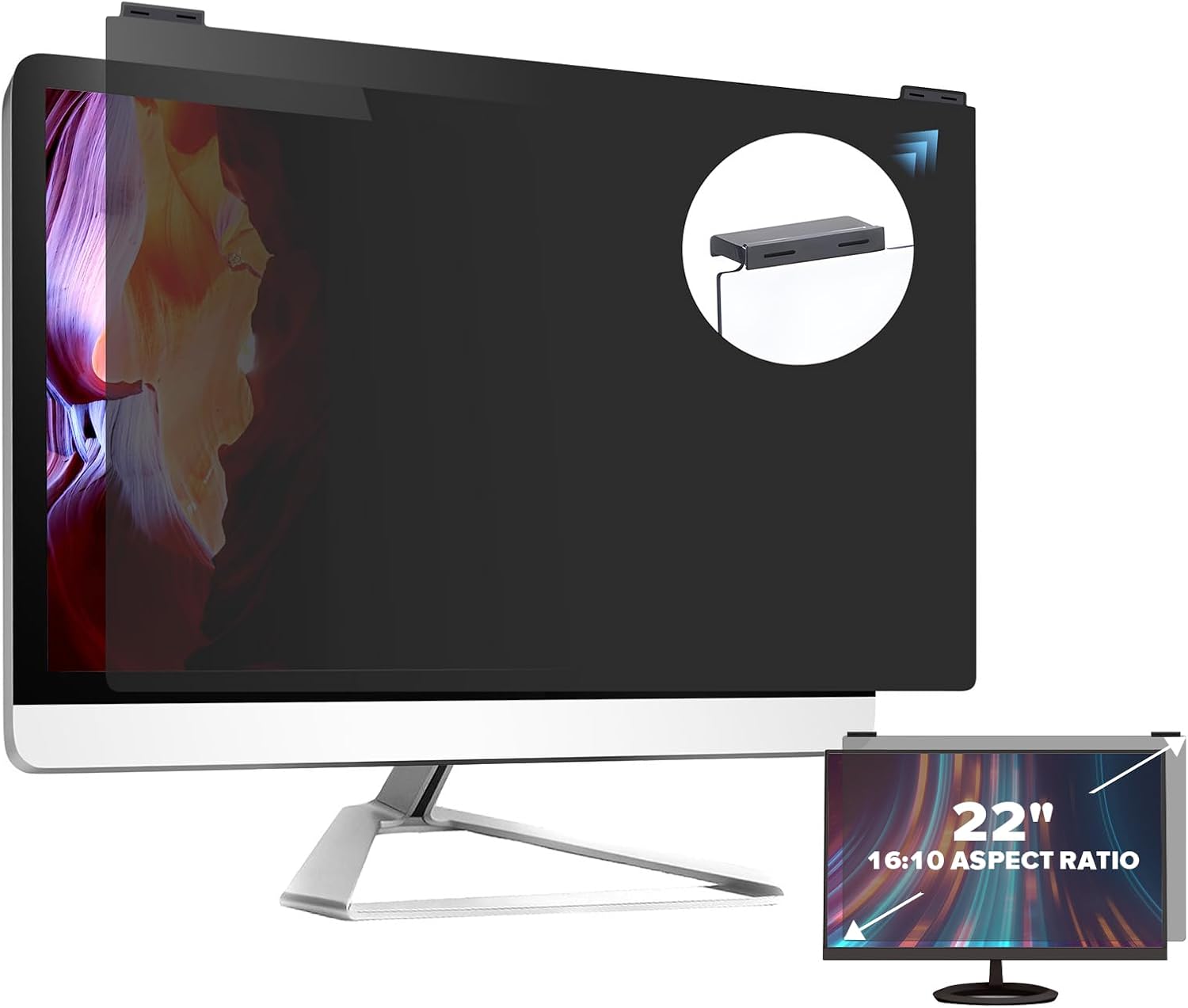 Computer Privacy Screen Filter 22 Inch, 9H Hardness Hanging Computer Screen Privacy Shield Compatible with 16:10 Widescreen Monitor, Eye Protection and Blue Light Blocks