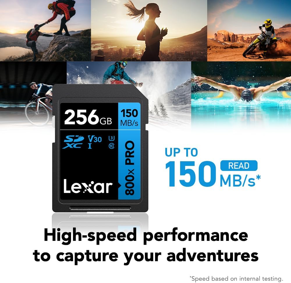 Lexar 256GB High-Performance 800x PRO SD Card, UHS-I, C10, U3, V30, 4K, Up to 150MB/s Read SDXC Memory Card, for Point-and-Shoot & Mid-Range DSLR Cameras, HD Camcorders (LSD0800P256G-BNNNU)