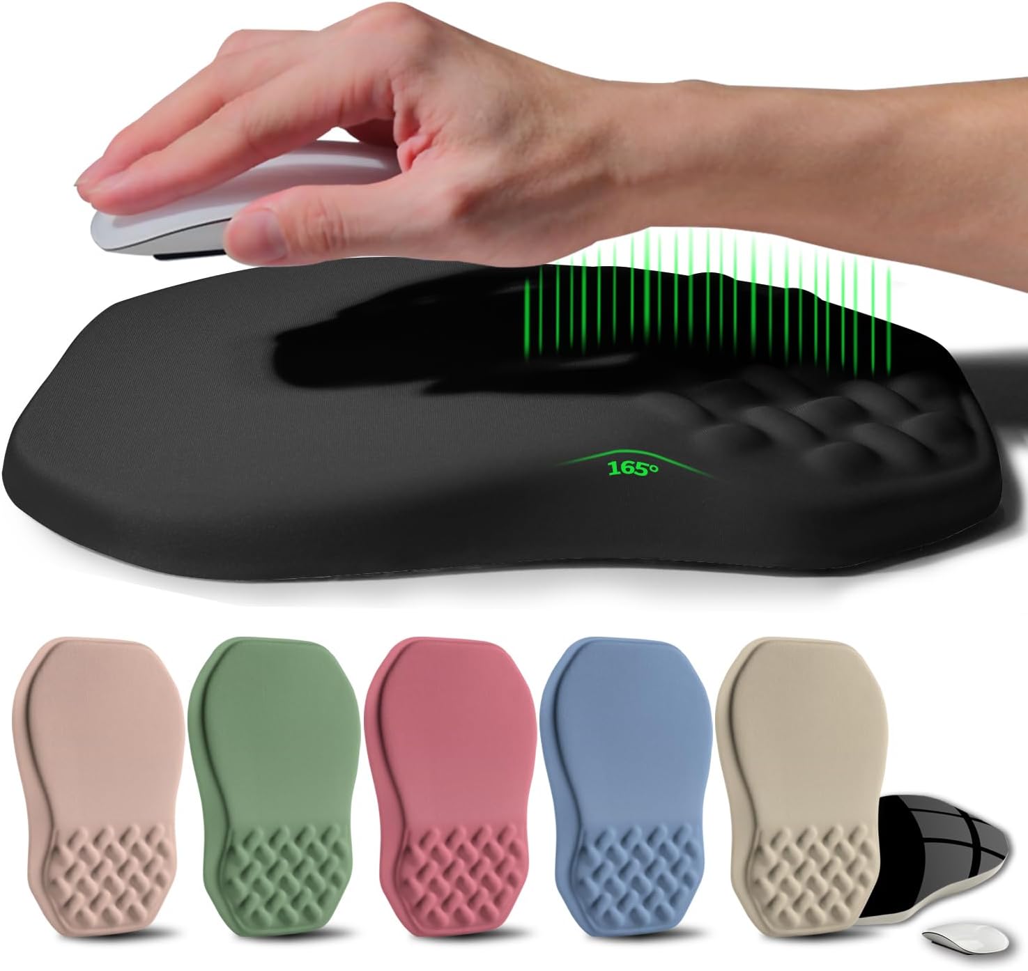 Ergonomic Raised Mouse Pad Wrist Support with Bilateral Slope Memory Foam Mousepad for Wrist Rest and Carpal Tunnel Pain Relief 11.8x7.9〃 Black