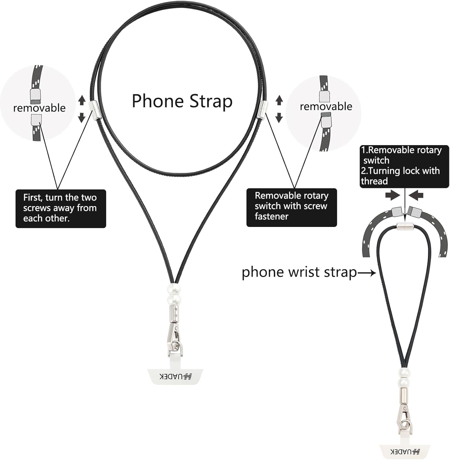 cell phone lanyard Detachable Phone Chain Strap Leather 2-in-1 anti theft phone strap