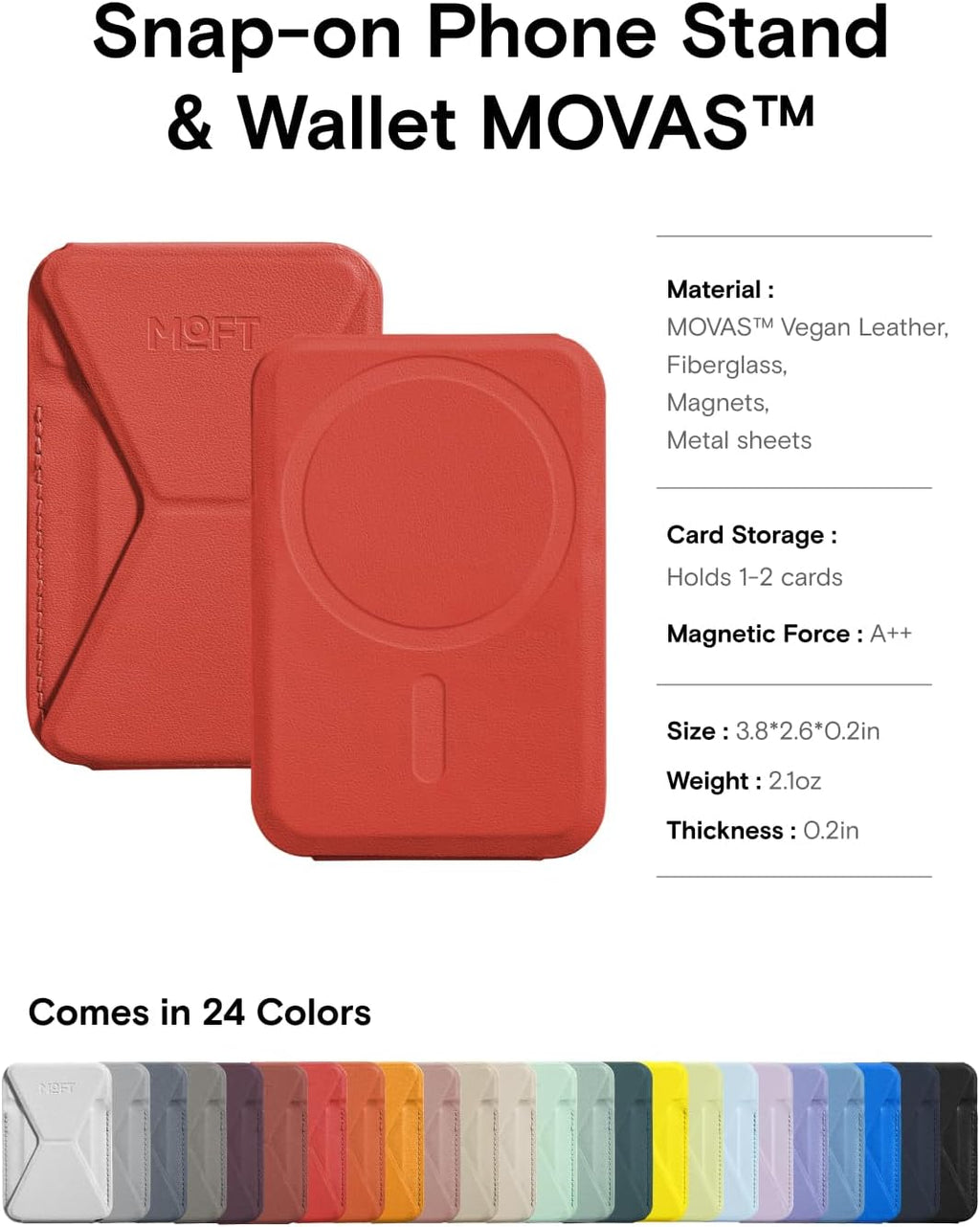 MOFT Magnetic Wallet Stand Compatible with iPhone 16/15/14/13/12 Series, Angle Adjustment & Magsafe Compatible MOVAS Phone Stand,Sunset