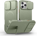 SURITCH for iPhone 16 Pro Max Case with Magnetic Camera Slide Cover and Adjustable Kickstand, Compatible with MagSafe, Shockproof Bumper Case Slim Protective Cover 6.9 Inch, Green