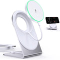 Magnetic Wireless Charger Stand Certified 15W Fast Mag-Safe Charger with Sleep-Friendly Indicator Light for iPhone 16/15/14/13/12 Series Convertible Magnet Wireless Charging Station/Pad for AirPods