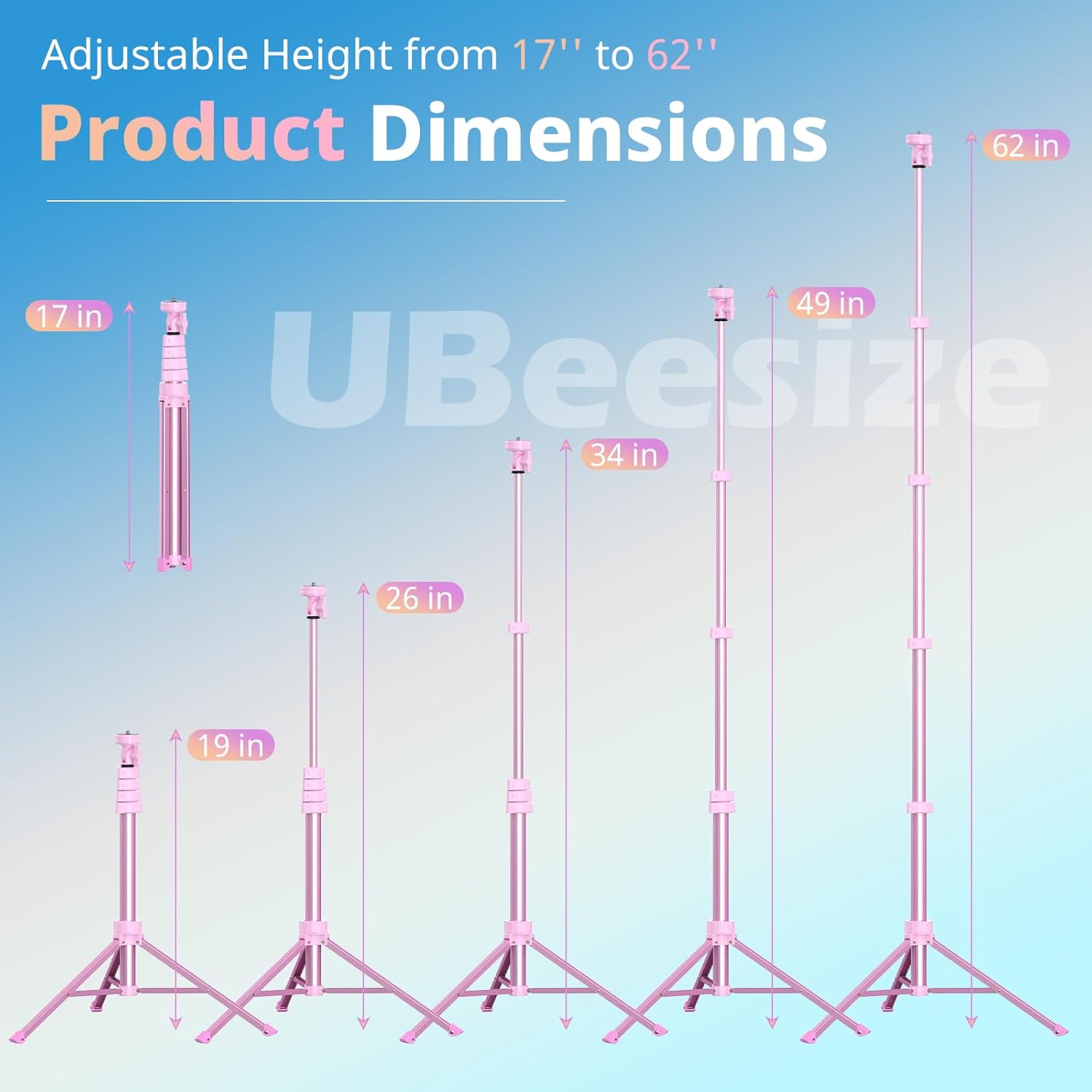 UBeesize 62" Phone Tripod & Selfie Stick, Camera Tripod Stand with Wireless Remote and Phone Holder,Compatible with iPhone Android Phone, Perfect for Selfies/Video Recording/Live Streaming Pink