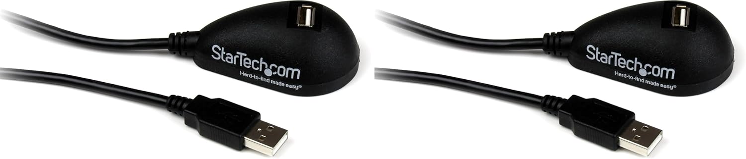StarTech.com 5ft USB 2.0 Extension Cable - Male to Female - 5 ft USB A to A Extension Cord for Laptop, Desktop, Tablet, Webcam & More (USBEXTAA5DSK), Black (Pack of 2)