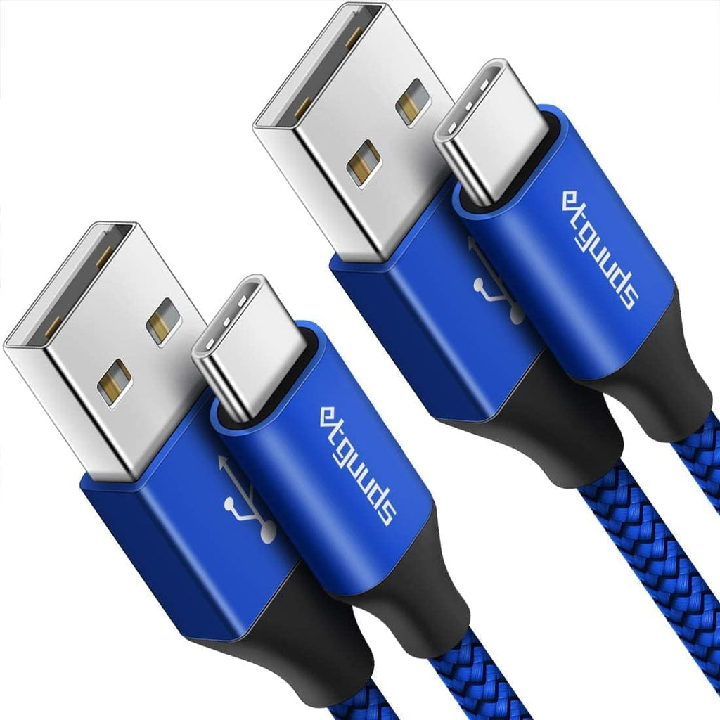 etguuds 6.6ft USB A to USB C Cable 3A Fast Charging, 2-Pack USB A to USB Type C Charger Cord for iPhone 16 15 Pro/Pro Max/Plus, for Samsung Galaxy S24 S23 S22 S21 S20 S10 A55 A54 Flip Note, Moto, Blue