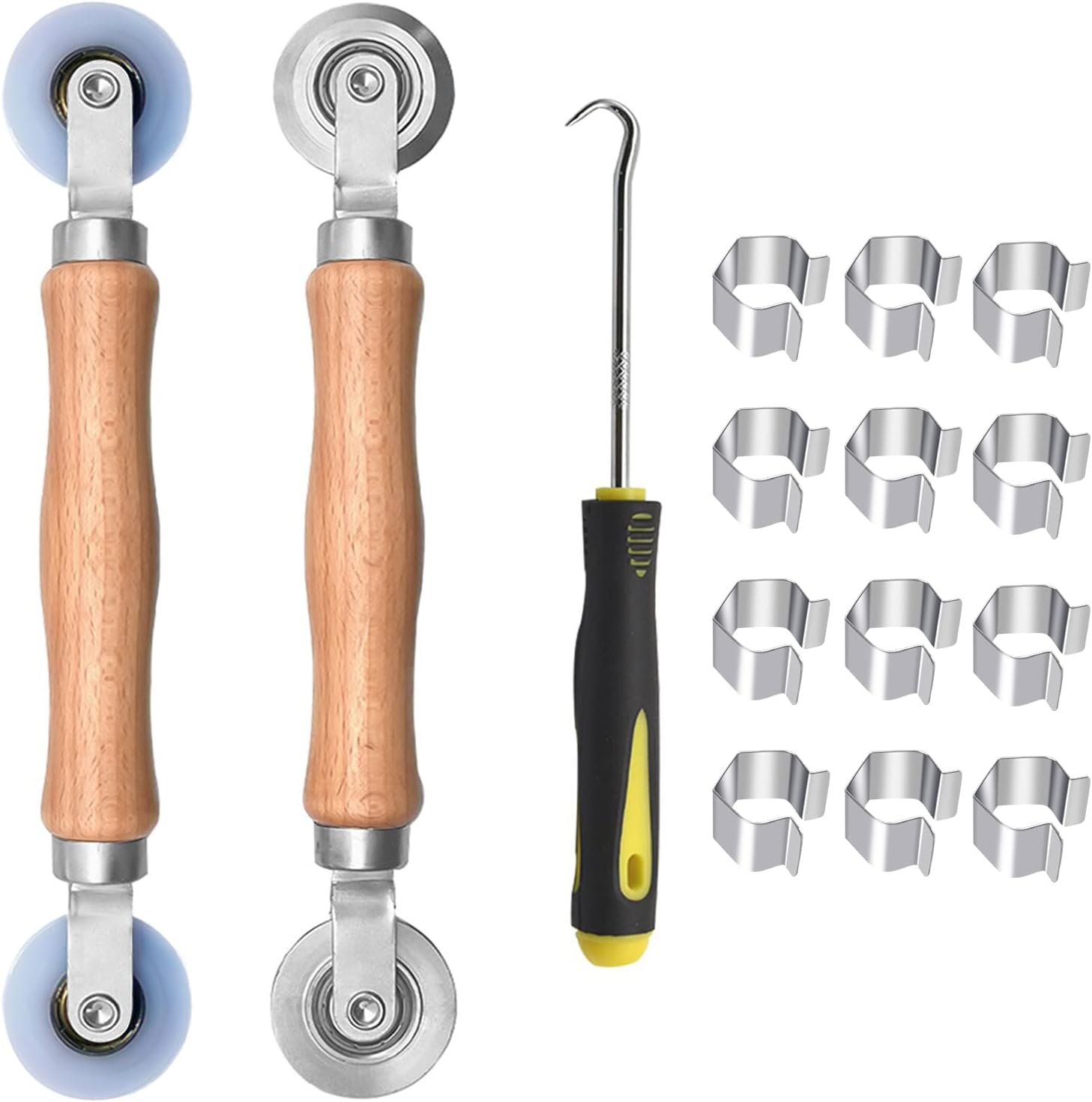 BAYTORY Upgrade Window Screen Repair Kit, Steel/Nylon Roller Tool with Bearing, Spline Removal Hook and 12Pcs Screen Clips Replacement for Installing Door Mesh Screens