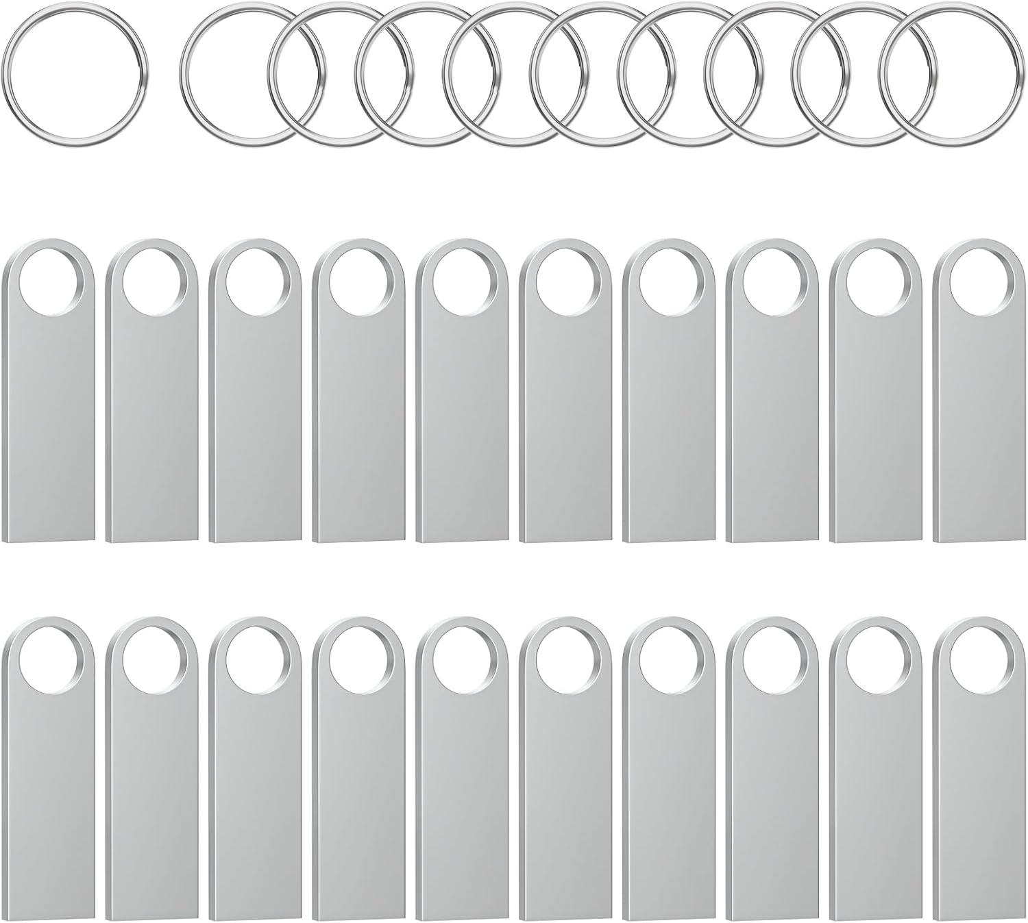 ABLAZE 1GB Flash Drive 20 Pack, Metal USB 2.0 Thumb Drives with Keychains USB Sticks Pendrives (Sliver)