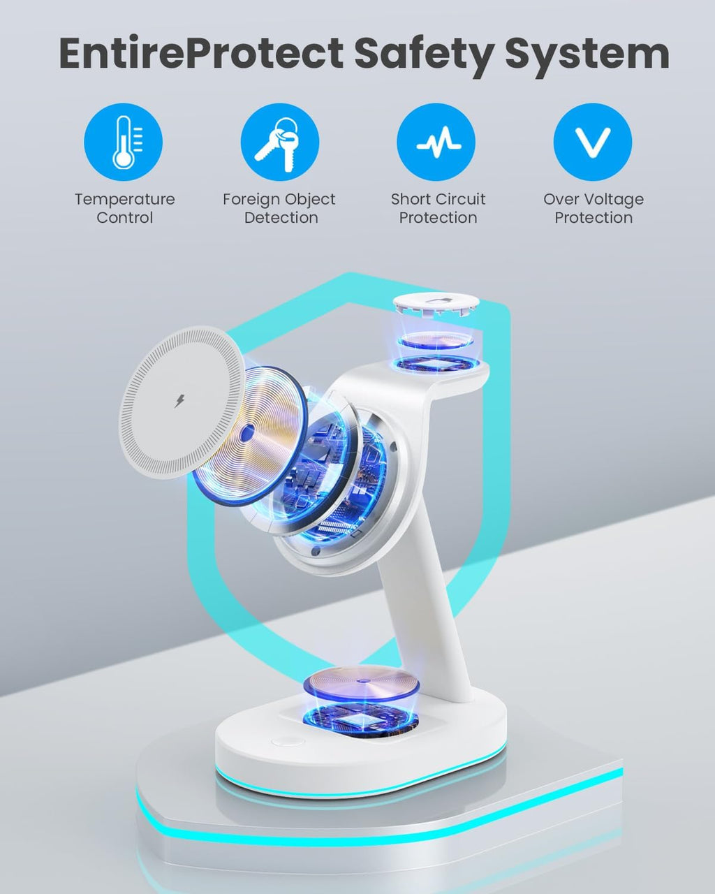 3 in 1 Wireless Charger Charging Station for iPhone,Qi2 Certified 15W Magnetic Charging Stand for Mag-Safe with 30W USB C Adapter&Friendly Night Light for iPhone 16/15/14/13/12,Apple Watch,AirPods