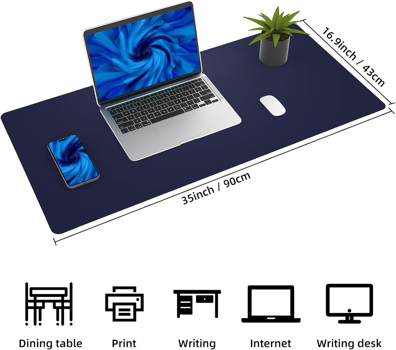 Leather Desk pad Protector, Large Desk mat with Natural Cork & PU Leather,Mouse pad,Non-Slip Office Desk Mat,Waterproof Desk Writing Pad for Office and Home (35in*17in, Blue)