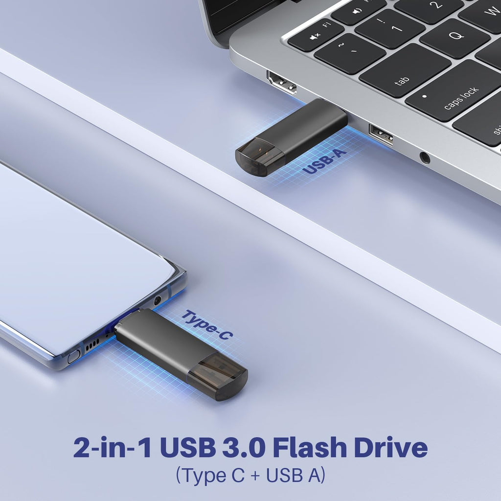 256GB USB C Flash Drive Dual USB 3.0 Flash Drive Type C + USB A Portable Type-C Flash Drive 2-in-1 USB-C Thumb Drive for Smartphone Tablet Computer Mac iPhone 15