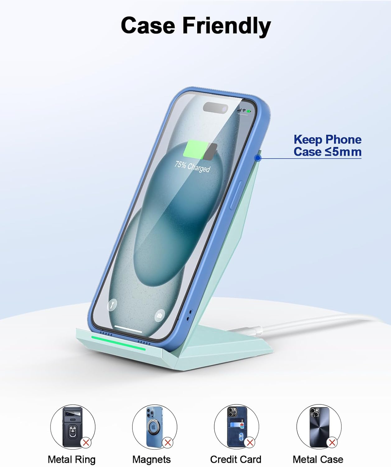 NANAMI Wireless Charger - Fast Wireless Charging Stand Desktop Charger Dock for iPhone 16/15/14/13/12/11 Pro, 10W for Samsung Galaxy S25/S24/S23/S22/S21/S20/Note 20 Ultra/10/9 and Qi-Enabled Phone