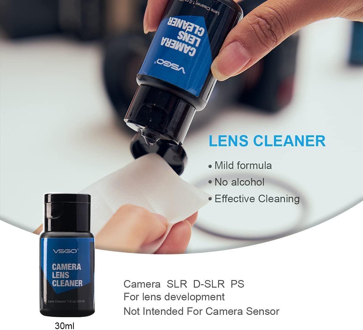 VSGO DKL-15B Professional Cleaning Kit for DSLR Cameras and Sensitive Electronics Bundle with 0.5oz VSGO Photo Lens and LCD Cleaner 3 Color for Option(Black, Blue, Red) (Blue)