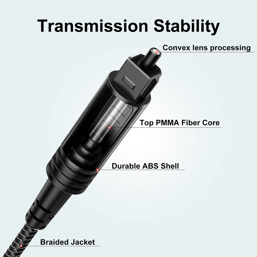 EMK Digital Optical Audio Cable [24 Feet/7.6M] - Slim Nylon Braided Toslink Fiber Optic Cable for Sound Bar, TV, Home Theater, PS4, Xbox, Blu-Ray Player & More - High-Speed SPDIF (Black1)