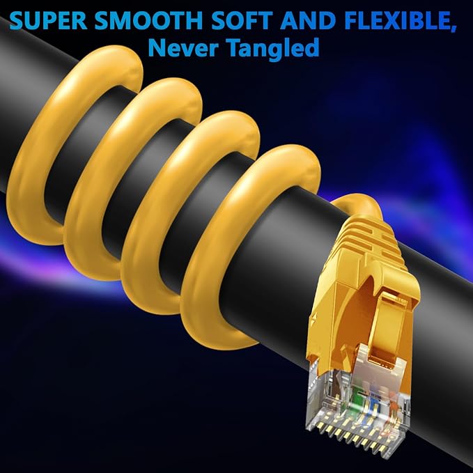 Adoreen Cat 6 Ethernet Cable 30 Ft-Yellow, Outdoor & Indoor Snagless Long Round - Image 2