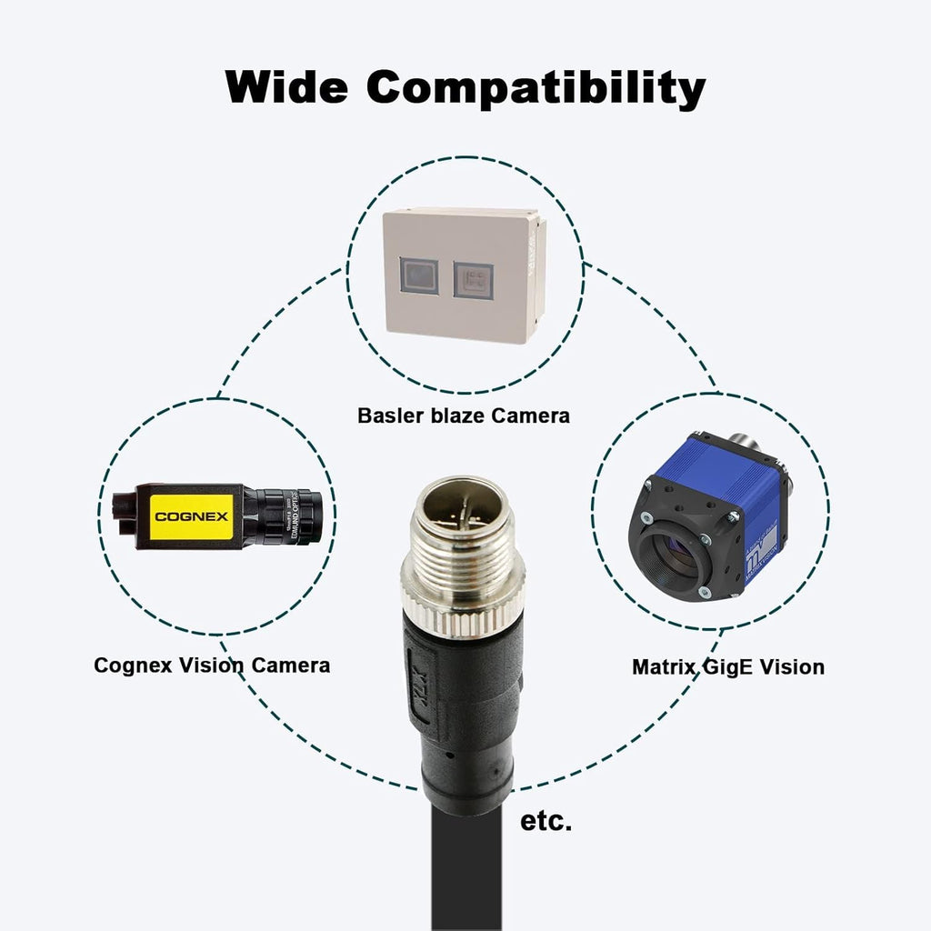 Alvin's Cables M12 X Coded 8 Pin Male to RJ45 Shielded Ethernet Cable M12 8 Position Cat6a Cable for Cognex Industrial Camera 10M/32.8ft
