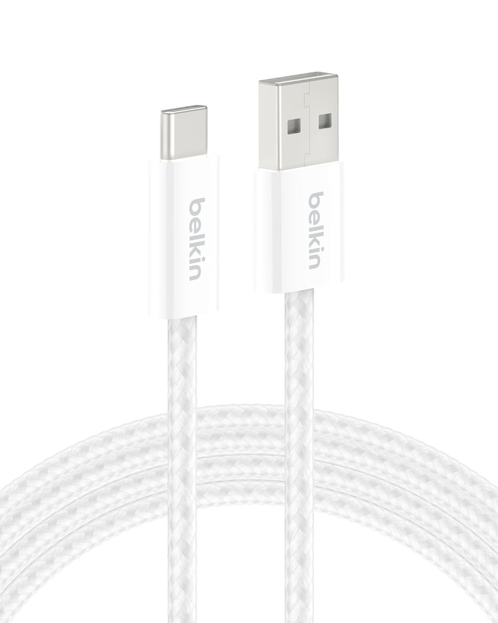 Belkin USB A to USB C Cable, 6.6ft, 15W - Type C Charger, iPhone Charger Cord, Soft, Braided, Flexible for iPhone 16 & 15, Galaxy S25, Pixel 9, iPad Pro, Airpods Pro, Switch & More - White