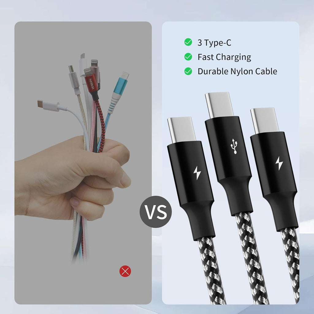 Multi Charging Cable,USB C Splitter Cable,3 in 1 Travel Fast Charging Cord with 3 Type-C Port for iPhone 16 15 Pro Max Galaxy S23 S22 S10 Note 20 Cell Phones Tablets and More,1Pack 5FT