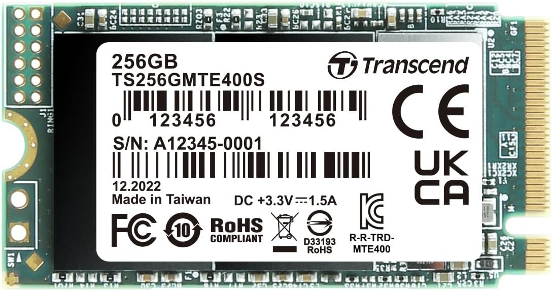 Transcend 256GB MTE400S M.2 2242 PCIe Gen3x4 SSD, Compatible with Ultra-Thin Laptops, Dram-Less Low Power, Up to 2000MB/s, TLC - TS256GMTE400S