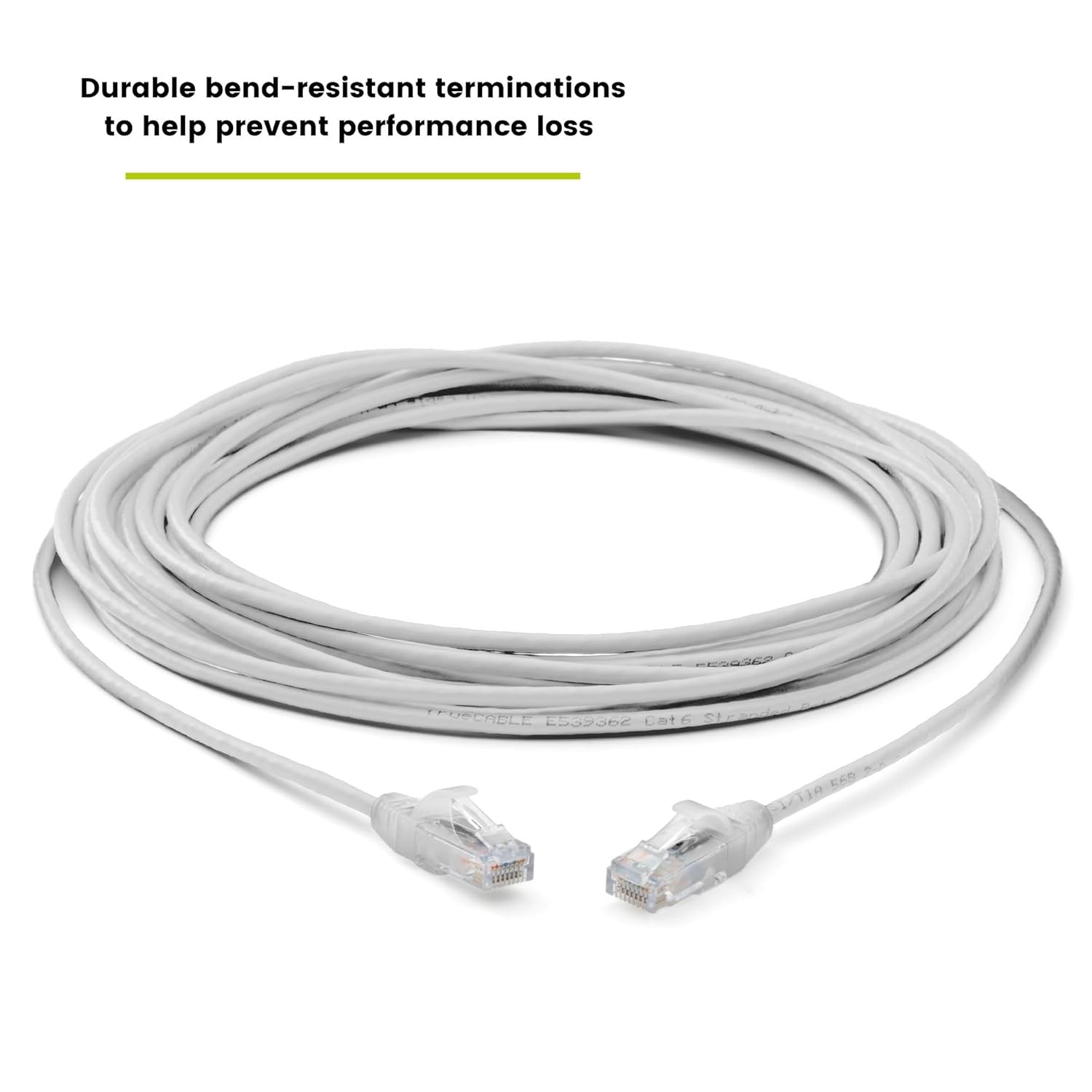 TRUECABLE Cat6 Component Rated Patch Cable, Unshielded (U/UTP), 25ft, White, 28AWG Solid Copper, Snagless 10G High-Speed Ethernet Cable, PoE++ 4PPoE 100W, UL Listed, RoHS-3, 1 Pack