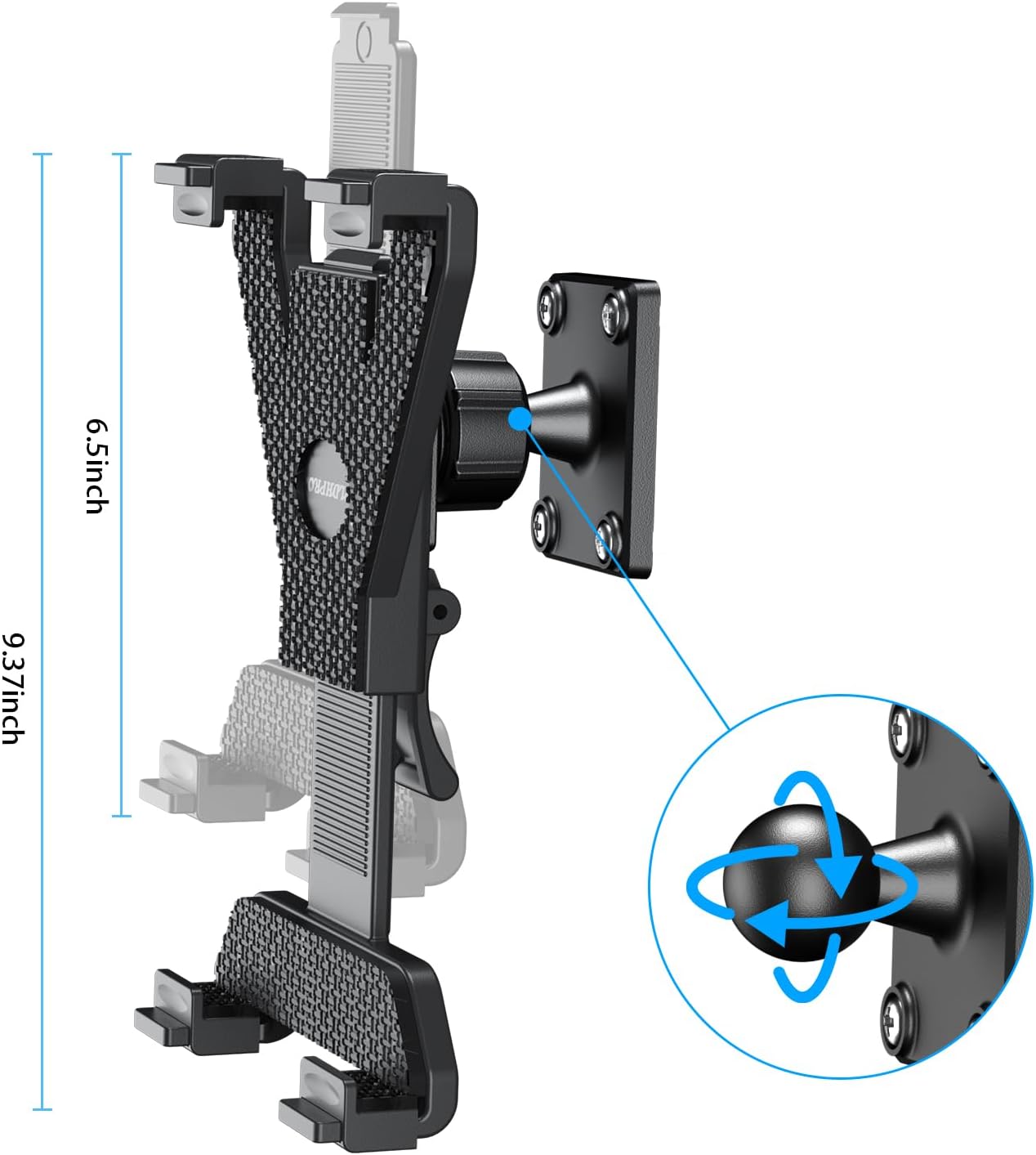 PLDHPRO Tablet Wall Mount, 360° Rotation Universal iPad Holder Stand Compatible with Galaxy Tab, Surface, Fire HD, e-Readers, 7-12.9'' Tablets for Kitchen, Bathroom, Warehouse, Drilled Screw Mounted