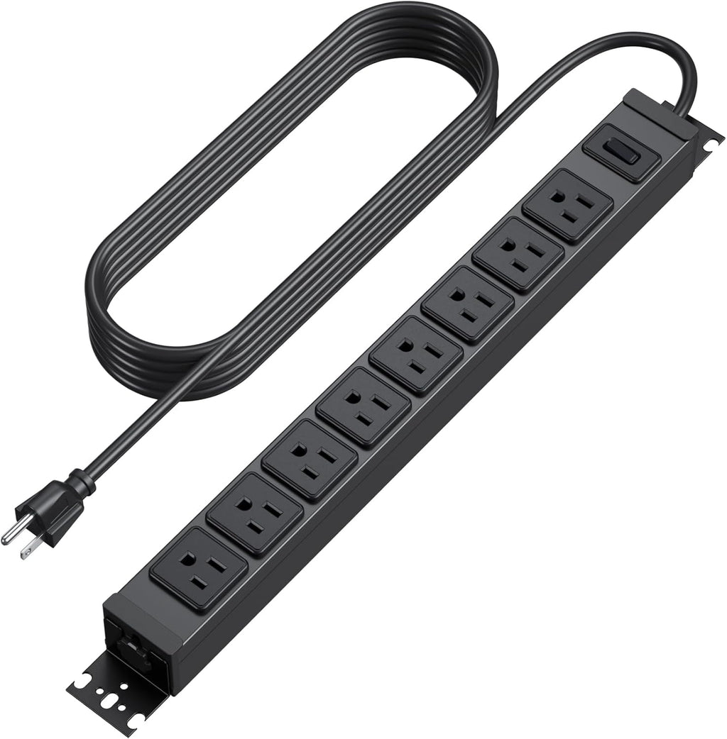 HHSOET Metal 360° Rotating Mountable Power Strip, 8 Outlet Gaming Table Mounted Outlet Strip, Heavy Duty Wall Mount Surge Protector with Switch, 15A 125V 1875W, 10ft Power Cord.(Black)
