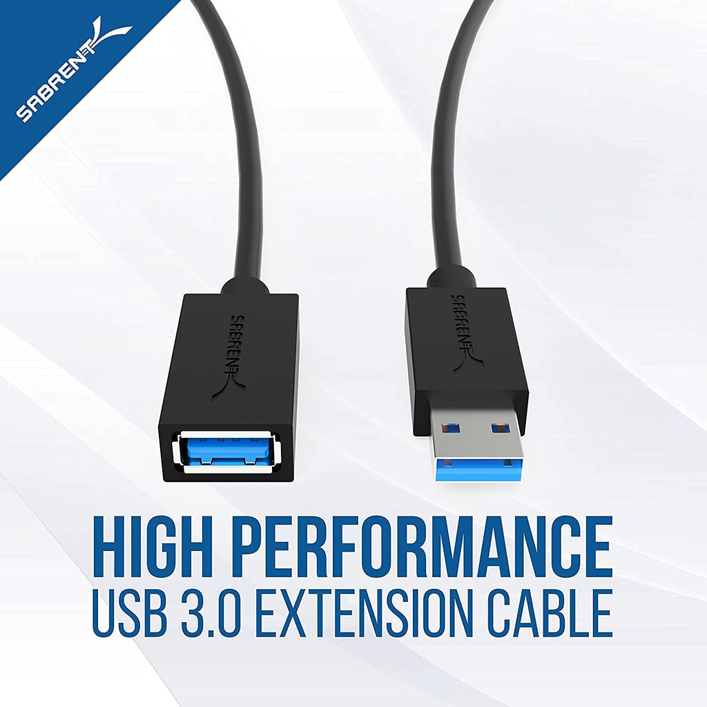 SABRENT 22AWG USB 3.0 Extension Cable A Male to A Female [Black] 3 Feet (CB-3030) (Pack of 3)