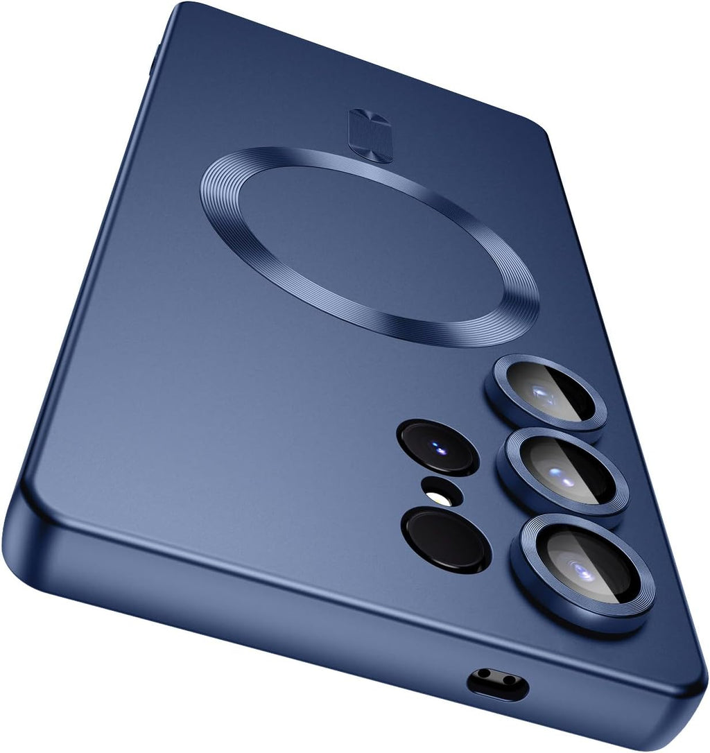 Magnetic for Samsung Galaxy S25 Ultra Case [Compatible with MagSafe][Built-in Camera Lens Protector] Slim Soft Silicone Bumper Shockproof Metallic Luster Phone Shell (Blue)