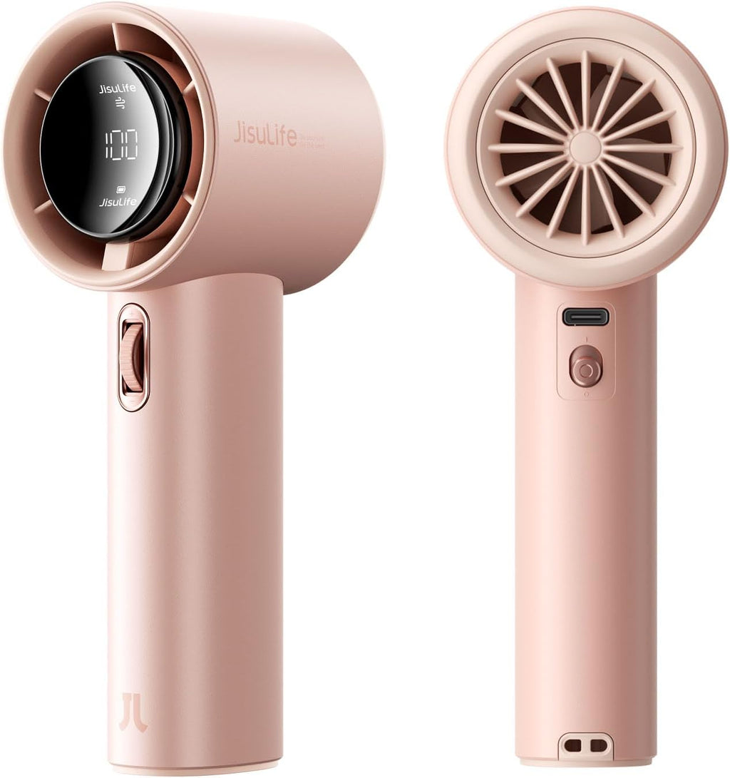 JISULIFE Portable Handheld Fan, Speed(1-100) Adjustable Turbo Mini and 3600mAh Battery Rechargeable Personal Fan, Digital Display, Gifts for Women Men Travel/Camping/Outdoor-Pink