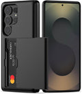 Nvollnoe for Samsung S25 Ultra Case with Card Holder Dual Layer Heavy Duty Protective Case Hidden Card Slot Slim Wallet Case for Samsung S25 Ultra 6.9''(Black)
