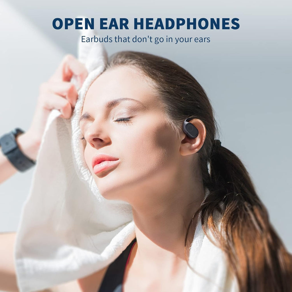 Open Ear Headphones, True Wireless Earbuds 40H Playtime Bone Conduction Headphones with Mic, Bluetooth 5.3 Over Ear Earbuds with Hooks & LED Display Charging Case, IPX6 for Sports (Black)