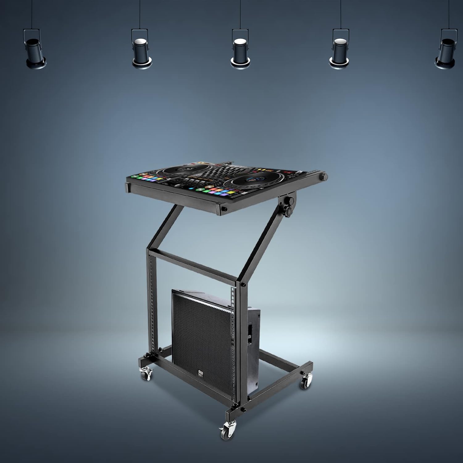 9U Professional DJ Stand Rack Mount DJ Mixer Stand Adjustable Stage Cart w/Wheel for Music Party Show Music Studios Performance Stages Concert Venues