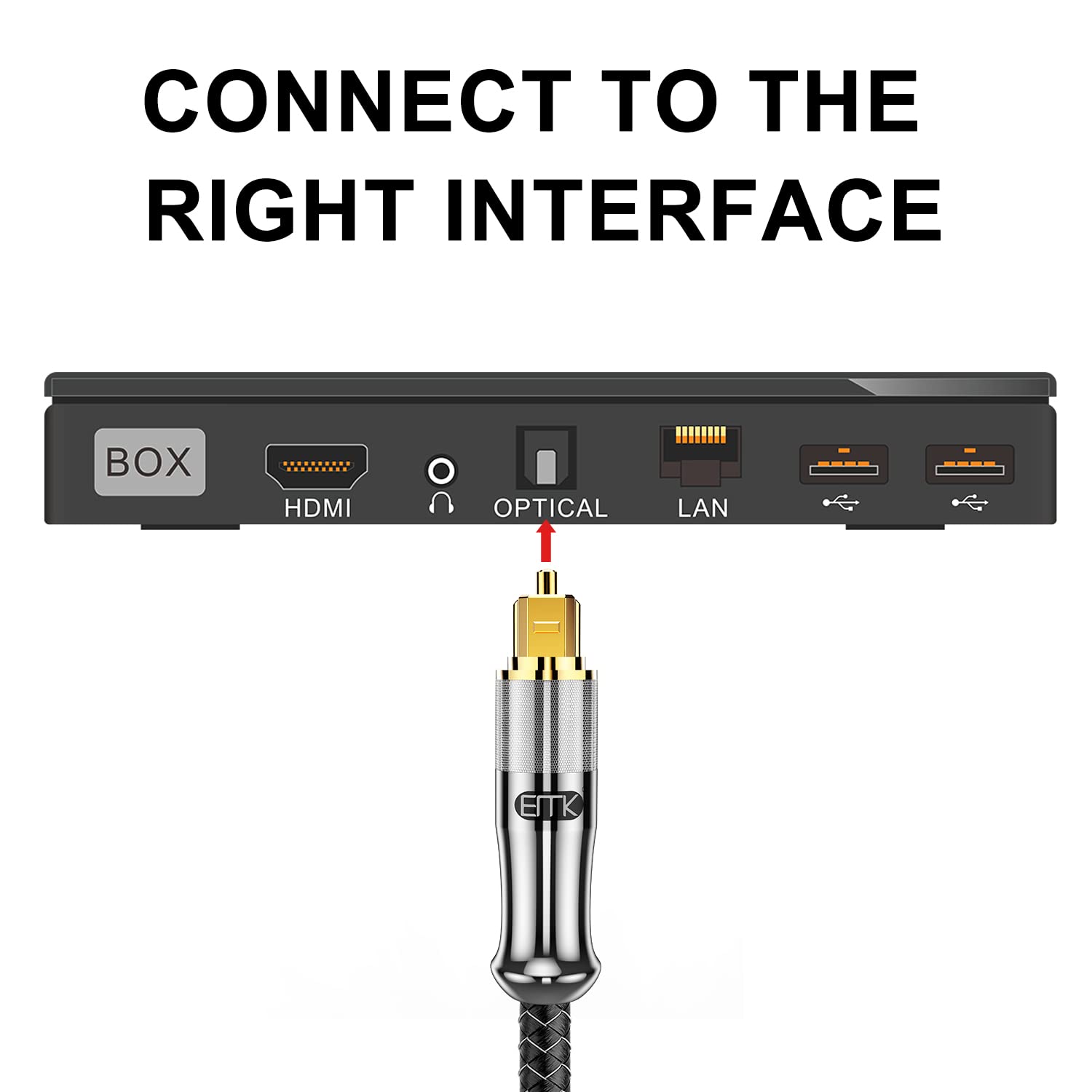 EMK 24K Gold-Plated Optical Audio Cable [2ft/0.6M] - Digital Toslink SPDIF Cable Compatible with Soundbar to TV, Home Theater - High-Speed Fiber Optic Cable (Silver)